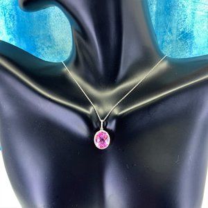 14K Gold Created Pink Sapphire & Diamond Pendant